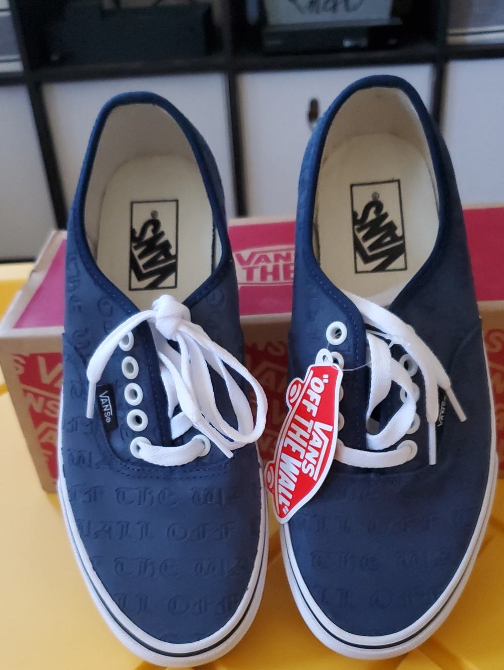 Vans Navy EMBOSSED Canvas Lace-Up Sneakers with White Laces